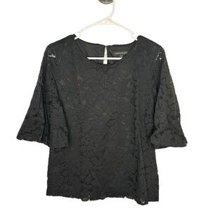 BANANA REPUBLIC Women’s Whimsigoth Black Lace Floral Blouse 3/4 Flared Sleeve S